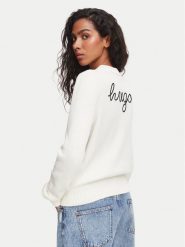 HUGO Sweter Saje 50564300 Kremowy Regular Fit. Białe swetry nierozpinane damskie Hugo, s, bez wzorów, z bawełny, bez kołnierzyka, bez ramiączek. Za 469.99 zł.