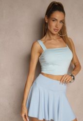 Niebieski Gładki Top z Wiskozą na Ramiączkach Lirenele. Niebieskie topy damskie Renee, l, bez wzorów, z jeansu, bez kołnierzyka, bez ramiączek. Za 54.99 zł.