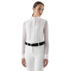 Damska koszulka konkursowa Equiline Gelsa. Białe bluzki damskie EQODE BY EQUILINE, bez wzorów, sportowe, bez kołnierzyka, bez ramiączek. Za 596.50 zł.