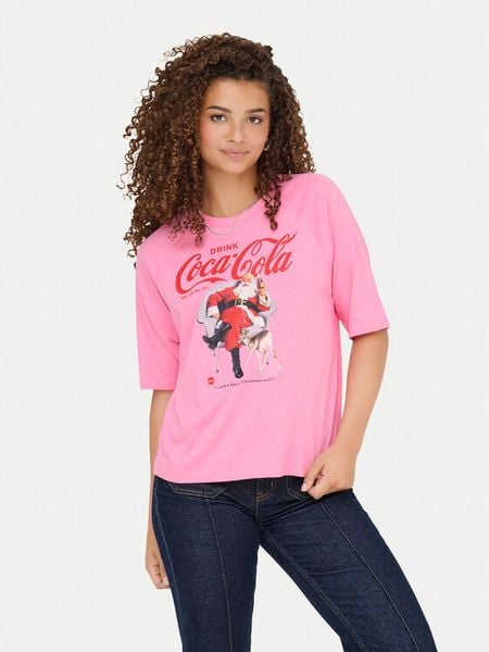 ONLY T-Shirt Coca Cola 15355794 Różowy Regular Fit. Czerwone t-shirty damskie ONLY, xs, bez wzorów, z bawełny, bez kołnierzyka, bez ramiączek. Za 79.99 zł.