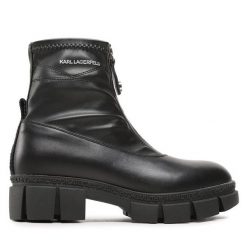 Botki KARL LAGERFELD. Czarne botki damskie KARL LAGERFELD, bez wzorów, bez obcasa, na płaskiej podeszwie, bez zapięcia. Za 1,289.00 zł.