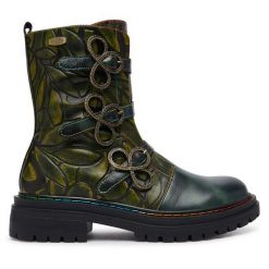Botki Laura Vita. Zielone botki damskie Laura Vita, bez wzorów, bez obcasa, na słupku, bez zapięcia. Za 689.99 zł.