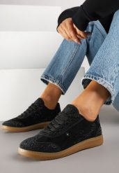 Czarne Sneakersy Tenisówki Ozdobione Cyrkoniami Amoiona. Czarne trampki i tenisówki damskie Renee, bez wzorów, z jeansu, bez zapięcia. Za 79.99 zł.