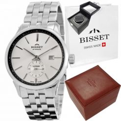Zegarek Bisset Szwajcarski zegarek męski AUTOMAT AMBER szklany szafir srebrny st. Szare zegarki męskie Bisset, bez wzorów, srebrne. Za 2,549.00 zł.