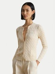 LAUREN RALPH LAUREN Kardigan 200P14040001 Kremowy Regular Fit. Białe kardigany damskie Lauren Ralph Lauren, l, bez wzorów, z bawełny, bez kołnierzyka. Za 949.99 zł.