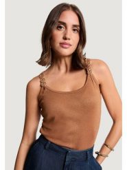 Morgan Top 251-DIDOA Miedziany Slim Fit. Brązowe topy damskie Morgan, xl, bez wzorów, z wiskozy, bez kołnierzyka, bez ramiączek. Za 129.99 zł.