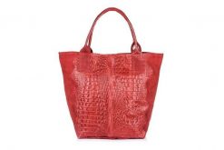 Shopper bag czerwony wężowy skórzany L94. Czerwone shopperki damskie z aplikacjami, z materiału, małe, zamszowe, bez dodatków. Za 230.99 zł.