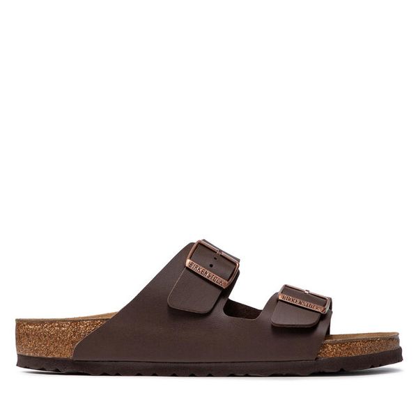 Klapki Birkenstock. Brązowe klapki męskie Birkenstock, bez wzorów, bez zapięcia. Za 399.99 zł.