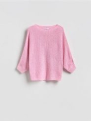 Gładki sweter - różowy. Czerwone swetry nierozpinane damskie Reserved, l, bez wzorów, z dzianiny, bez kołnierzyka, bez ramiączek. Za 89.99 zł.