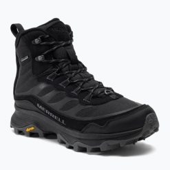 Buty turystyczne męskie Merrell Moab Speed Thermo Mid WP. Czarne buty zimowe męskie Merrell, bez wzorów, bez obcasa, bez zapięcia. Za 629.99 zł.