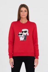 KARL LAGERFELD Czerwona bluza Ikonik 2.0. Czerwone bluzy damskie KARL LAGERFELD, xs, bez wzorów, bez ramiączek, bez kaptura. W wyprzedaży za 599.99 zł.