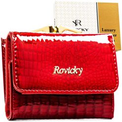Mały, czerwony portfel damski ze skóry naturalnej z systemem RFID RH-32-1-RS Rovicky. Czerwone portfele damskie ROVICKY, z lakierowanej skóry. Za 99.00 zł.