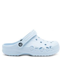 Klapki Crocs. Niebieskie klapki damskie Crocs, bez wzorów, bez obcasa, bez zapięcia. Za 199.99 zł.