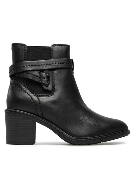 Clarks Botki Scene Star 261674624 Czarny. Czarne botki damskie Clarks, bez wzorów, ze skóry, retro, bez obcasa, na słupku, bez zapięcia. Za 439.99 zł.