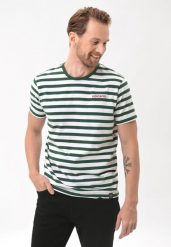 T-shirt w paski T-AIR. Zielone t-shirty męskie Volcano, l, bez wzorów, z bawełny, bez kołnierzyka, bez ramiączek. Za 69.99 zł.
