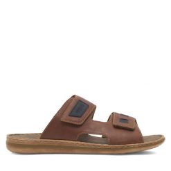 Klapki Rieker. Brązowe klapki męskie Rieker, bez wzorów, bez zapięcia. Za 249.99 zł.