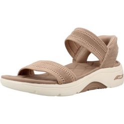Sandały SKECHERS 140844S Beżowy. Brązowe sandały damskie Skechers, bez wzorów, z tkaniny, bez obcasa, bez zapięcia. Za 278.99 zł.