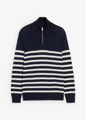 Bluza ze stójką z miękkiej mieszanki bawełny. Niebieskie bluzy męskie bonprix, m, bez wzorów, z bawełny, bez ramiączek, bez kaptura. Za 59.99 zł.