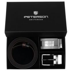 Zestaw prezentowy: dwustronny pasek skórzany w brązowym i czarnym kolorze Peterson PTN KL-B007S001. Brązowe paski męskie Peterson, ze skóry, eleganckie. Za 139.99 zł.