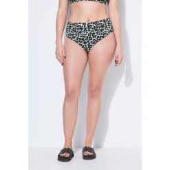 Damskie dół od bikini majtki kolorowy wzór w panterkę wysoki stan modelujące. Zielone bikini Ulla Popken, bez wzorów, z elastanu. Za 99.99 zł.