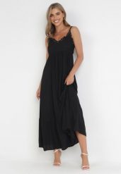 Czarna Sukienka Xeraios. Czarne sukienki damskie Born2be, na randkę, s, bez wzorów, z koronki, eleganckie, bez kołnierzyka, bez ramiączek, maxi, trapezowe. Za 109.99 zł.