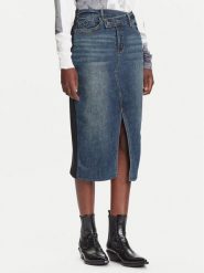 Desigual Spódnica jeansowa Twisted 25WWFD03 Granatowy Regular Fit. Niebieskie spódnice damskie Desigual, xs, bez wzorów, z bawełny. Za 279.99 zł.