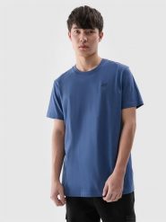 4F T-shirt regular gładki męski - granatowy M. Niebieskie t-shirty męskie 4F, m, bez wzorów, z bawełny, bez kołnierzyka, bez ramiączek. W wyprzedaży za 39.99 zł.