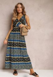 Czarno-Granatowa Sukienka z Wiskozy Maxi w Fantazyjny Print Cannida. Czarne sukienki damskie Renee, na lato, l, bez wzorów, z wiskozy, bez kołnierzyka, bez ramiączek, maxi. Za 54.99 zł.