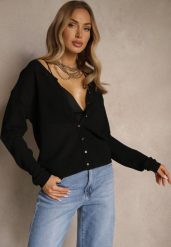 Czarny Rozpinany Kardigan z Wiskozą Parvanis. Czarne kardigany damskie Renee, s, z aplikacjami, z jeansu, eleganckie, bez kołnierzyka. Za 89.99 zł.