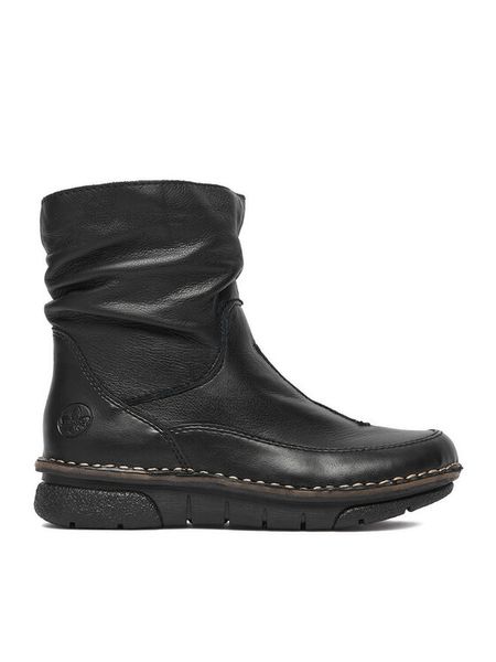 Rieker Botki CEO-73366-01 Czarny. Czarne botki damskie Rieker, bez wzorów, ze skóry, bez obcasa, na płaskiej podeszwie, bez zapięcia. Za 429.99 zł.