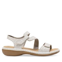 Sandały Rieker. Białe sandały damskie Rieker, bez wzorów, bez obcasa, na płaskiej podeszwie, bez zapięcia. Za 209.99 zł.