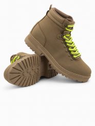 Zimowe buty męskie trekkingowe z kontrastowymi sznurówkami - brązowe V2 OM-FOBO-0132 - 45. Brązowe trekkingi męskie Ombre Clothing, na zimę, z materiału, bez zapięcia. W wyprzedaży za 99.99 zł.