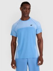 4F Koszulka treningowa szybkoschnąca męska - niebieska XL. Niebieskie t-shirty męskie 4F, m, bez wzorów, z materiału, bez kołnierzyka, bez ramiączek. Za 139.99 zł.