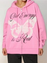 Bluza zip hoodie z nadrukiem - różowy. Czerwone bluzy damskie Sinsay, l, bez wzorów, bez ramiączek, bez kaptura. W wyprzedaży za 19.99 zł.