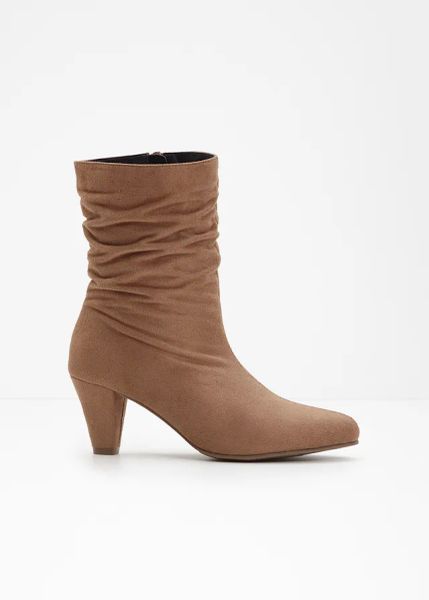 Botki z marszczeniem. Brązowe botki damskie bonprix, bez wzorów, bez obcasa, bez zapięcia. Za 147.99 zł.