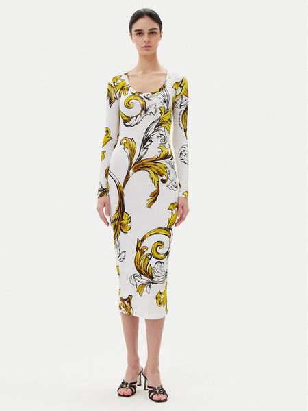 Versace Jeans Couture Sukienka codzienna 78HAO920 JS471 Biały Regular Fit. Białe sukienki damskie Versace Jeans Couture, na co dzień, bez wzorów, z jeansu, bez kołnierzyka, bez ramiączek, proste. Za 1,009.00 zł.