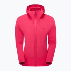 Kurtka softshell damska Rab Borealis Hoody. Czerwone kurtki sportowe damskie RAB, bez wzorów, z softshellu, bez ramiączek, bez kaptura, trekkingowe. Za 421.80 zł.