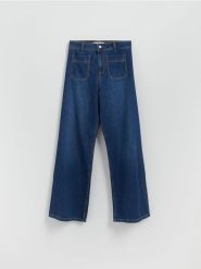 Jeansy wide leg z naszywanymi kieszeniami - niebieski. Niebieskie jeansy damskie Reserved, bez wzorów, z bawełny. Za 139.99 zł.