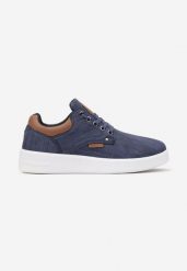 Niebieskie Sznurowane Buty Sportowe przed Kostkę ze Wstawkami z Ekoskóry Fastena. Niebieskie buty sportowe męskie Born2be, bez wzorów, przed kostkę, bez zapięcia. Za 99.99 zł.