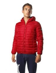 Męska kurtka z kapturem Leone 1947 Apparel. Czerwone kurtki męskie LEONE 1947 APPAREL, l, z aplikacjami, z gumy, sportowe, z kapturem. Za 105.21 zł.