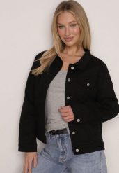 Czarna Bawełniana Kurtka Jeansowa Perimea. Czarne kurtki damskie Born2be, l, bez wzorów, z bawełny, plus size, bez kaptura. Za 149.99 zł.