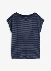 T-shirt z lejącej wiskozy z satynowym karczkiem. Niebieskie t-shirty damskie bonprix, bez wzorów, z satyny, eleganckie, bez kołnierzyka, bez ramiączek. Za 97.99 zł.