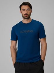 4F T-shirt regular z nadrukiem męski - granatowy XL. Niebieskie t-shirty męskie 4F, m, bez wzorów, z bawełny, bez kołnierzyka, bez ramiączek. Za 59.99 zł.