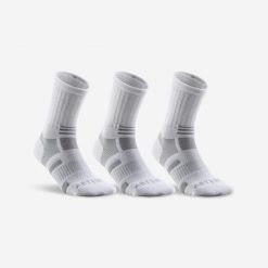 Skarpety sportowe tenis RS560 High 3 pary. Białe skarpetki damskie ARTENGO, bez wzorów, z bawełny. Za 49.99 zł.
