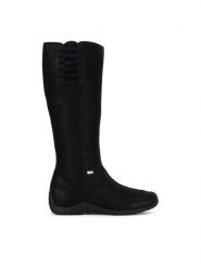 Rieker Kozaki 79953-00 Czarny. Czarne kozaki damskie Rieker, bez wzorów, z materiału, bez obcasa, na płaskiej podeszwie, bez zapięcia. Za 299.99 zł.