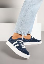 Granatowe Skórzane Sneakersy Typu Klasyczne Tenisówki na Grubej Podeszwie Eleavine. Niebieskie trampki i tenisówki damskie Born2be, bez wzorów, z jeansu, bez zapięcia. Za 179.99 zł.