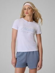 4F T-shirt slim z nadrukiem damski - biały XXL. Białe t-shirty damskie 4F, xxl, bez wzorów, z dzianiny, bez kołnierzyka, bez ramiączek. Za 59.99 zł.