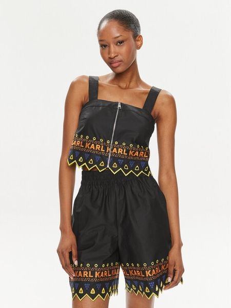 KARL LAGERFELD Top 241W1611 Czarny Regular Fit. Czarne topy damskie KARL LAGERFELD, bez wzorów, z bawełny, bez kołnierzyka, bez ramiączek. Za 439.99 zł.