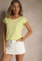 Żółty Basicowy T-shirt z Bawełny Ralotea. Żółte t-shirty damskie Renee, xl, bez wzorów, z bawełny, klasyczne, bez kołnierzyka, bez ramiączek. Za 34.99 zł.