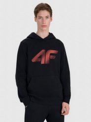 4F Bluza dresowa nierozpinana z kapturem męska - czarna S. Czarne bluzy sportowe męskie 4F, m, bez wzorów, z bawełny, z kapturem. Za 169.99 zł.